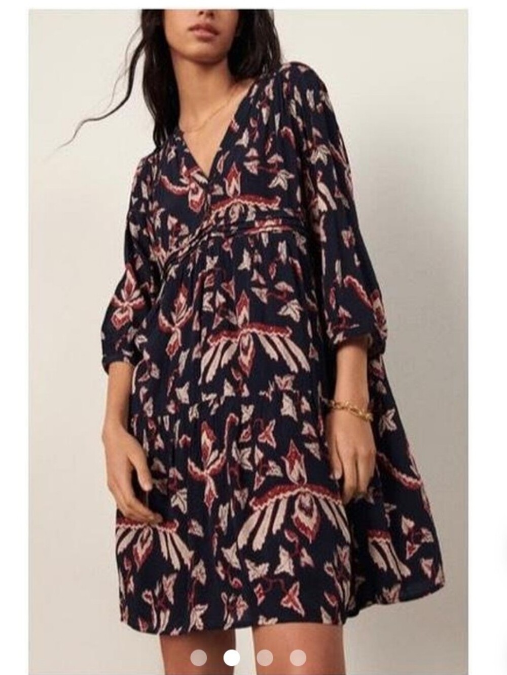 BA&SH CALIX LEAF PRINT MINI DRESS 3/4 SLEEVE LIGHTWEIGHT WOMENS SIZE SMALL